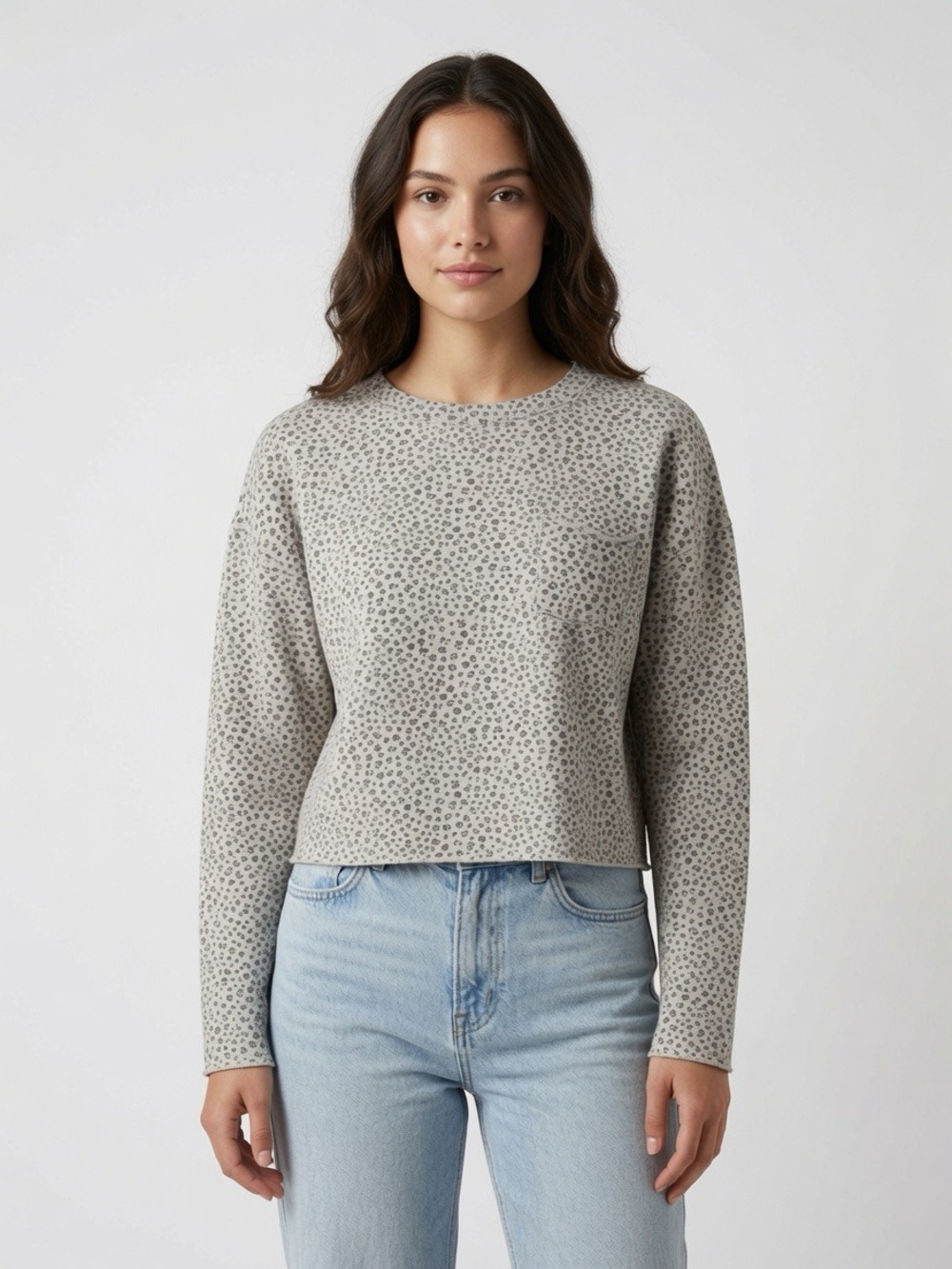27. | Pink Rose | Light Gray Printed | Cheetah Crewneck Sweatshirt | XS